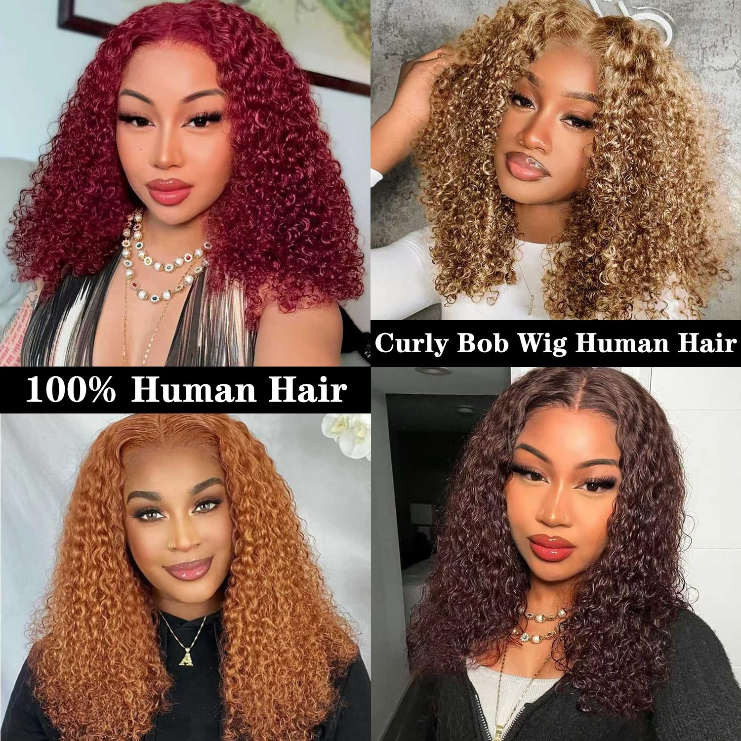 Curly Bob Wig Human Hair 200 Density 13x4 HD Lace Frontal Deep Wave Wigs for Black Women Short Bob Wig Human Hair Glueless Wear and Go Pre Plucked Deep Wave Lace Wigs Natural Black 14 Inch