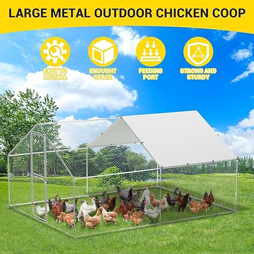 Miniatura 4 de Gallinero de metal grande, jaula para aves de corral, casa de corral de pollo con cubierta impermeable y anti-ultravioleta, con puertas con doble
