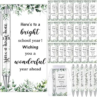 Marspark 30 Set Greenery Welcome Back to School Gifts Bulk Ballpoint Pens and Greeting Cards Set with Bags Twist Ties First Day of School Gifts for Teacher Student Classroom Party Favors Supplies