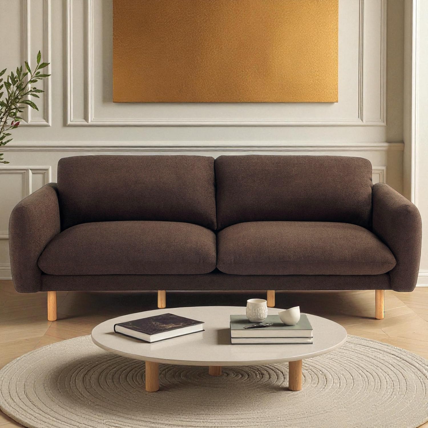 Get Set Style Scandi 3 Seater Sofa Couches, 86” Minimalist Modern Upholstered Sofa with Comfort Cushions Couch for Living Room & Apartment (Chocolate, Sofa)