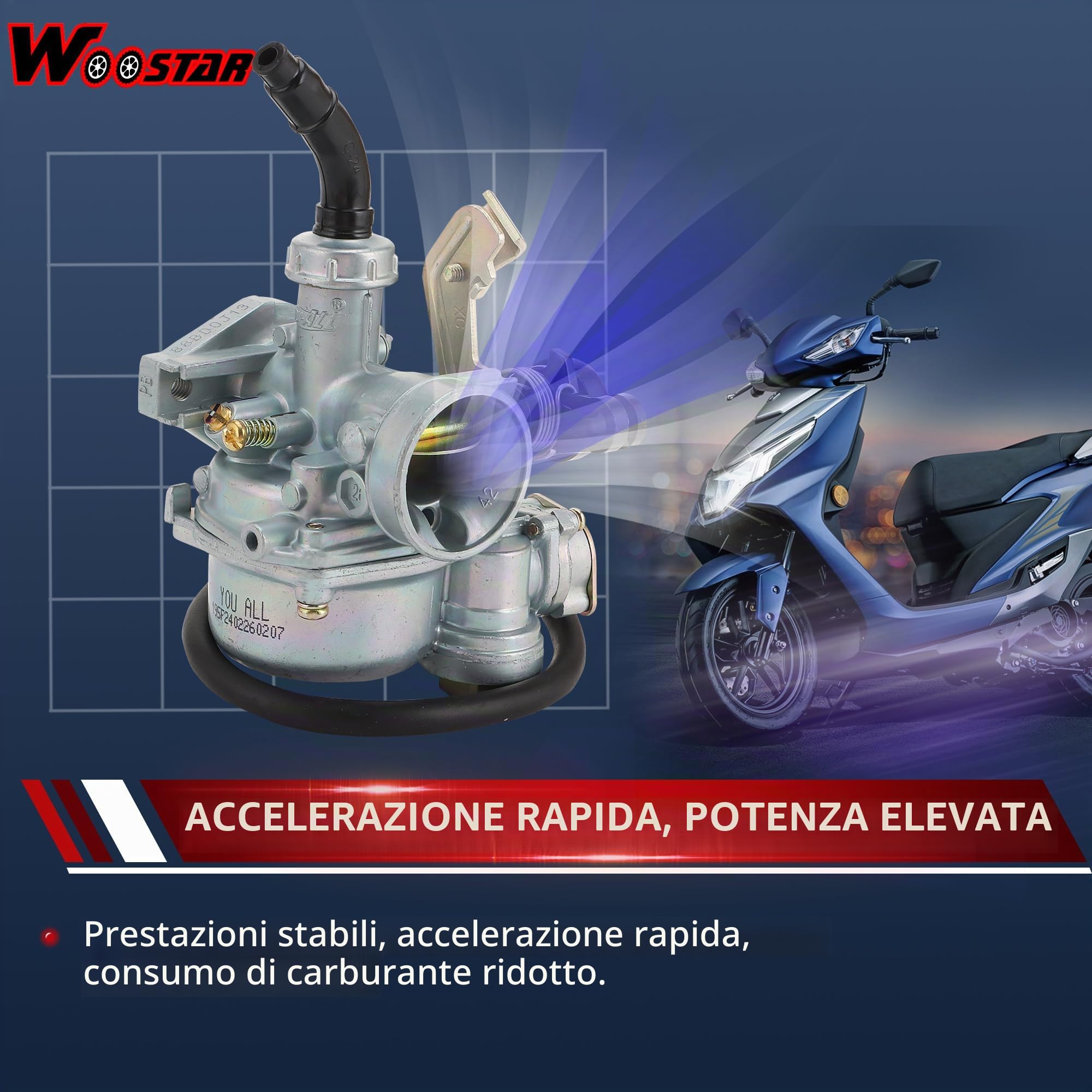 WOOSTAR PZ19 Carburatore con Valvola Dell'interruttore del Carburante Sostituzione per Taotao GY6 50cc 70cc 90cc 110cc 125cc ATV 4 Ruote Quad Dirt Pit Bike Go Kart Moped
