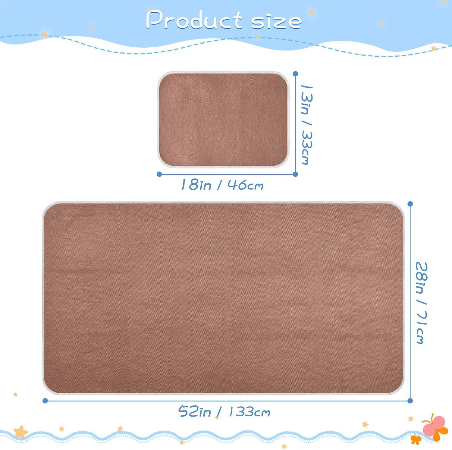 Brown Cooling Baby Mattress Cover 28" x 52" Absorbent Pads for beds for Baby&Toddler