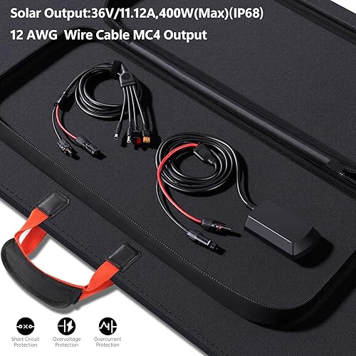 Miniatura 4 de Panel solar portátil de 400 W para central eléctrica, cargador de panel solar plegable ETFE de 36 V, 25 % de alta eficiencia, salida MC4,