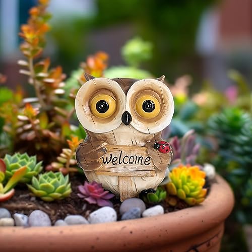 Miniatura 6 de Estatuas de búho para decoración de jardín, bonita figura con letrero de bienvenida, decoración de porche, césped, patio, exterior, interior, hogar,