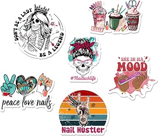 6pcs Manicure Vinyl Stickers Self Care Manicure Nail Polish Stickers for Scrapbooks Water Bottles Laptop Car Phone Guitar Skateboard Computer