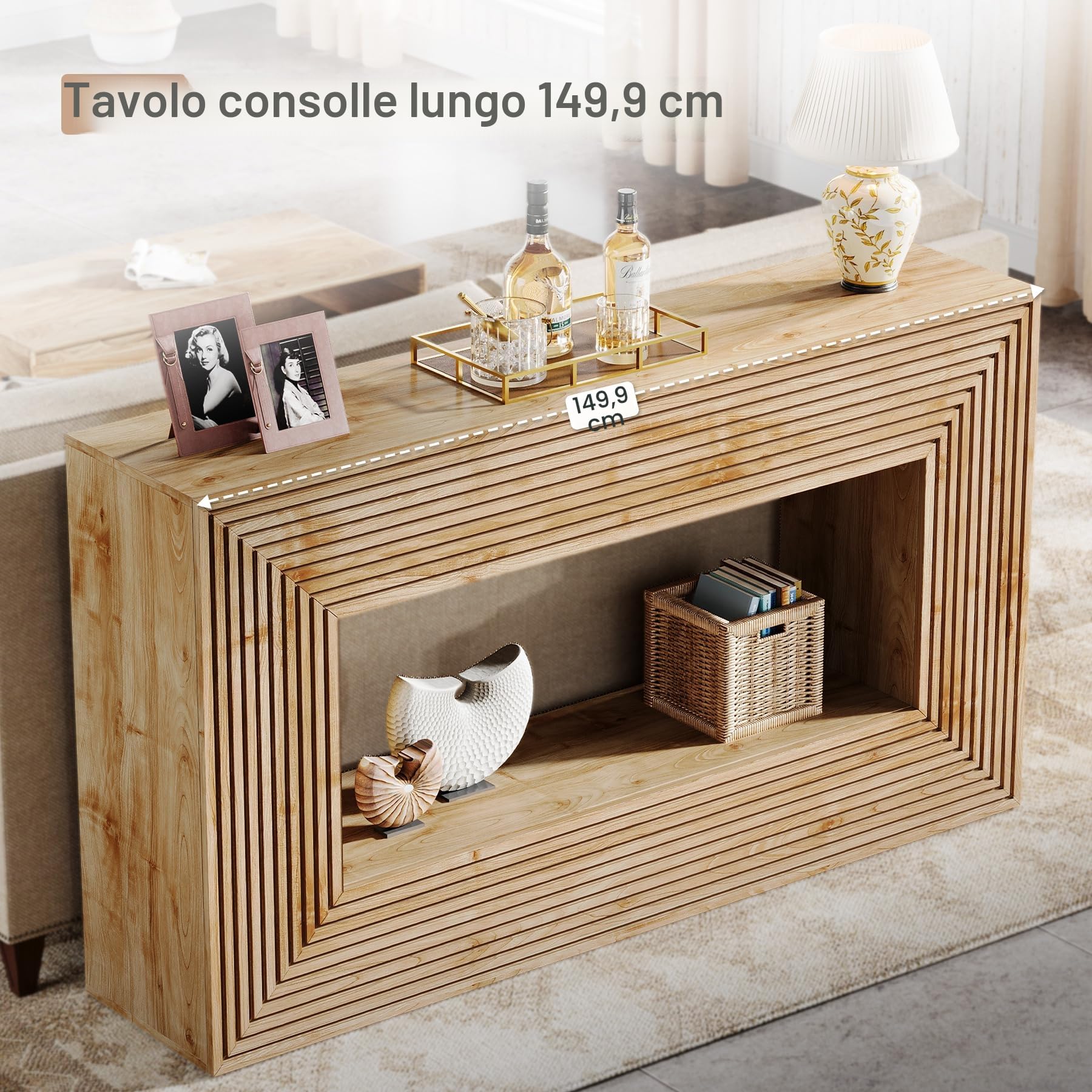 Tribesigns Agriturismo - Tavolo consolle 150 x 30 x 83 cm, per corridoio, mobili da corridoio, tavolino sottile con stoccaggio, divano in legno per ingresso, corridoio, soggiorno, naturale