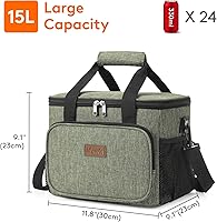 Vista 75 de Lifewit Bolsa de Almuerzo Mediana Aislada Caja de Almuerzo Hielera Suave Bolsa Refrigerante para Adultos Hombres Mujeres, Gris 12 Latas (9L)