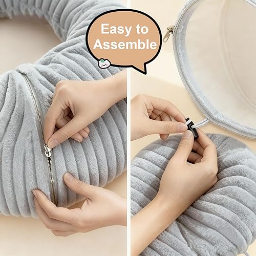 Miniatura 6 de Cama tipo Túnel para Gatos de Interior, Cama tipo Cueva de Gato Peekaboo, Túnel Suave para Gatos Tipo Donut para Gatito y Gatos Grandes, Falda Gris