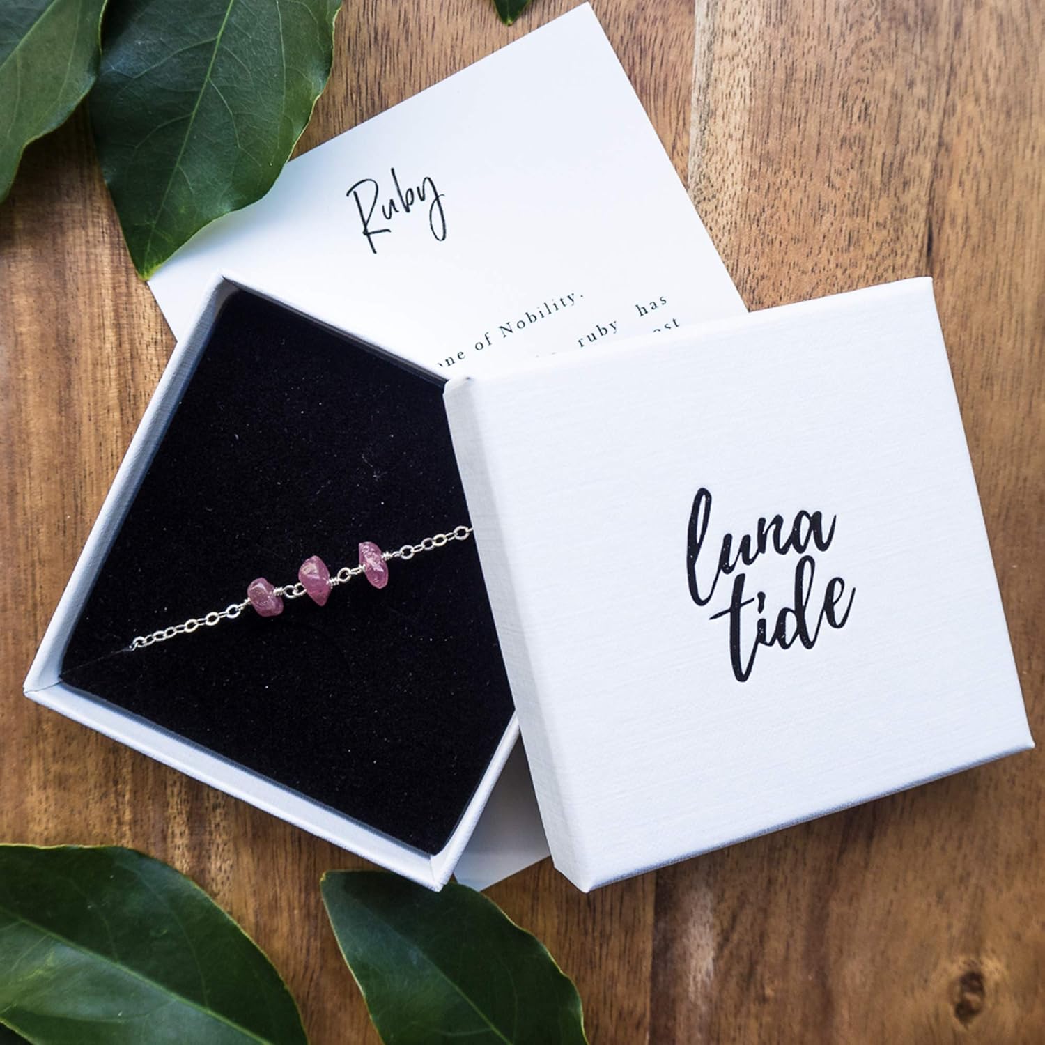 Ruby Beaded Chain Anklet in Sterling Silver