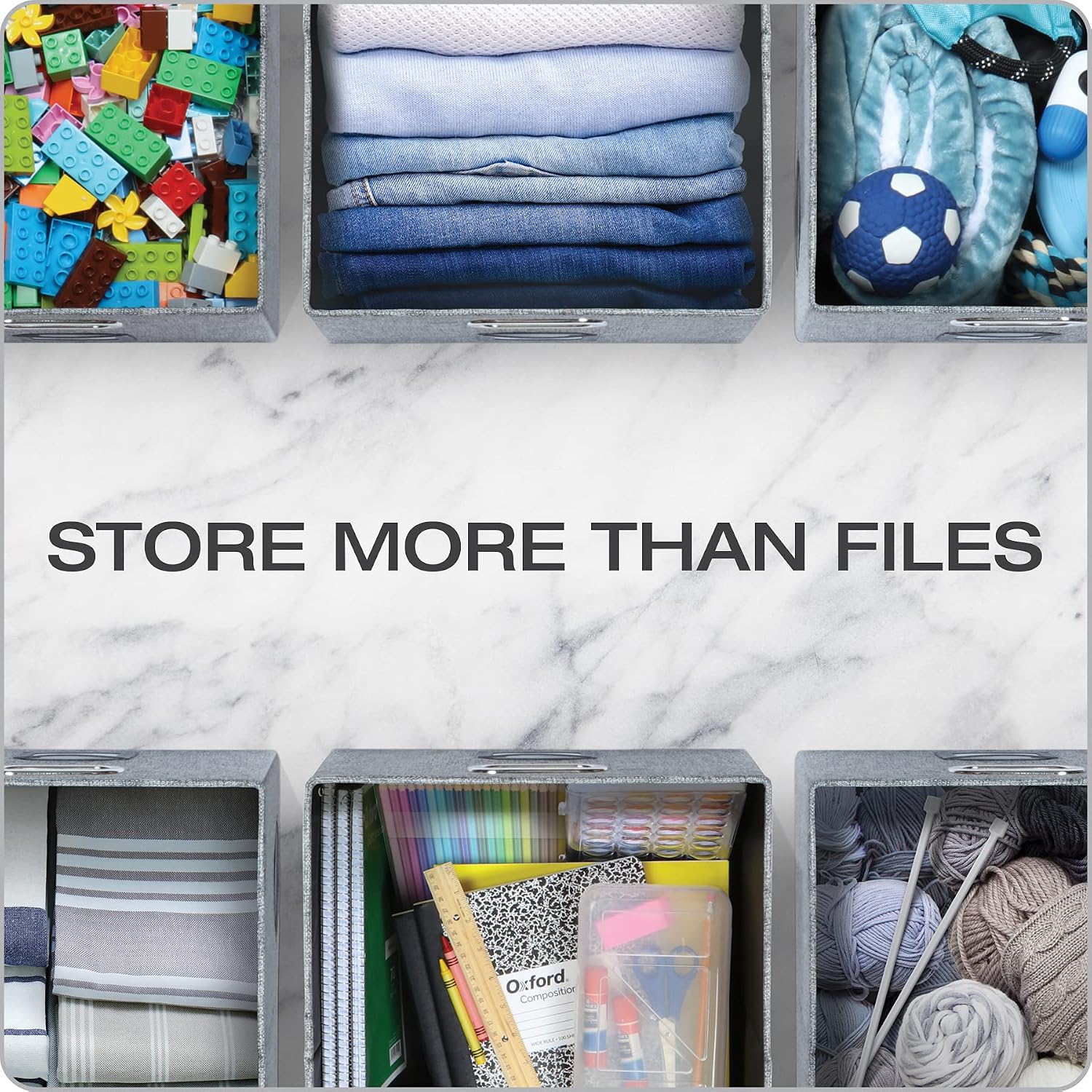 Pendaflex Collapsible File Box with Lid, Includes File Frame for Letter and Legal Hanging File Folders, Metal Handles, Labels, Heather Gray (41790)