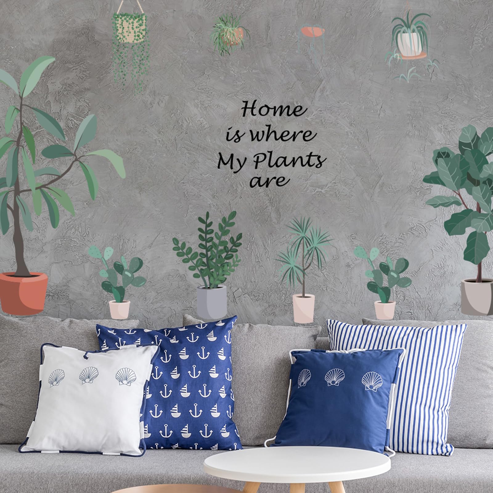 ANTOLE Green Pot Plants Leaves Wall Decals Wall Stickers for Bedroom Leaf Wall Mural as Wall Decor for Living Room 75cm*74cm Removable Stickers for Home Walls Decoration as Housewarming Birthday Gift