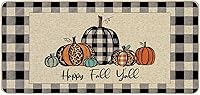 Vista 8 de Felpudo "Happy Fall Y'all" de otoño con diseño de calabaza a cuadros de búfalo, alfombras de pasillo de granja de otoño, tapete de piso de entrada