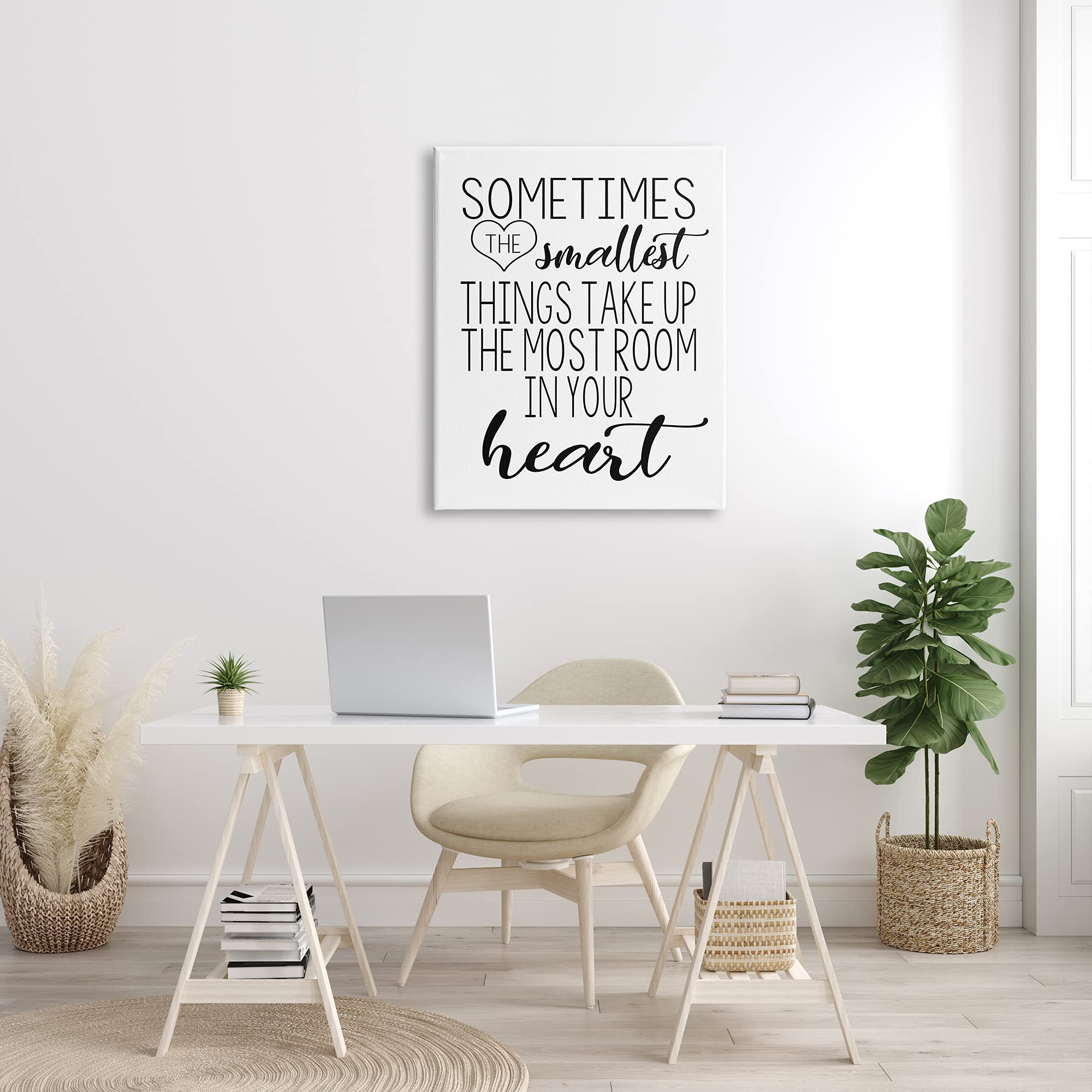 Stupell Industries Smallest Things Take Up Heart Phrase Black White, Designed by Ashley Calhoun Canvas Wall Art, 30 x 40