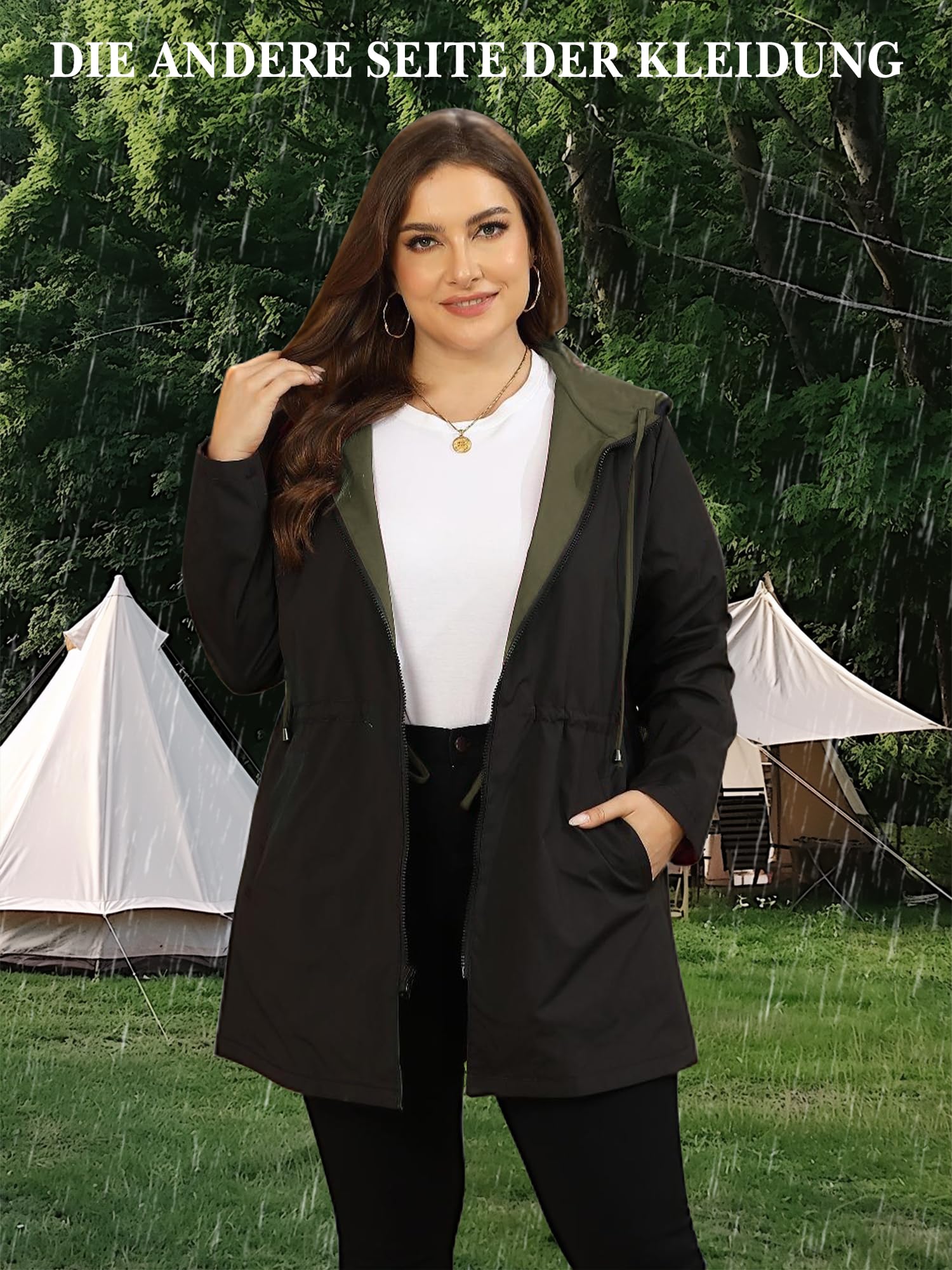 Chubasquero para mujer, tallas grandes, reversible, ligero, cortavientos, impermeables, con capucha, chaqueta deportiva para exteriores