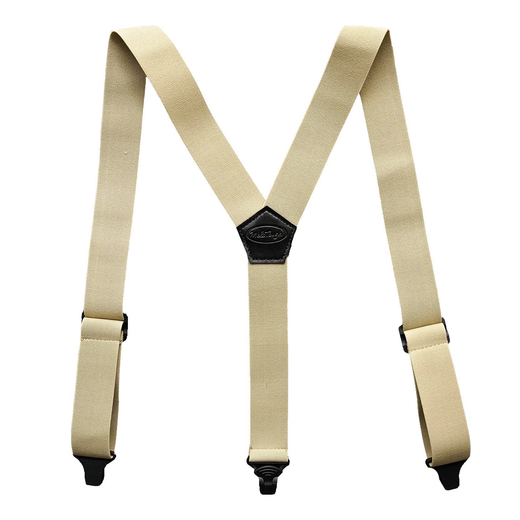 Melo Tough Y back suspenders airport friendly Suspenders,NO buzz with Plastic Clip 1.5 inch fully elastic braces - beige - One size fit most