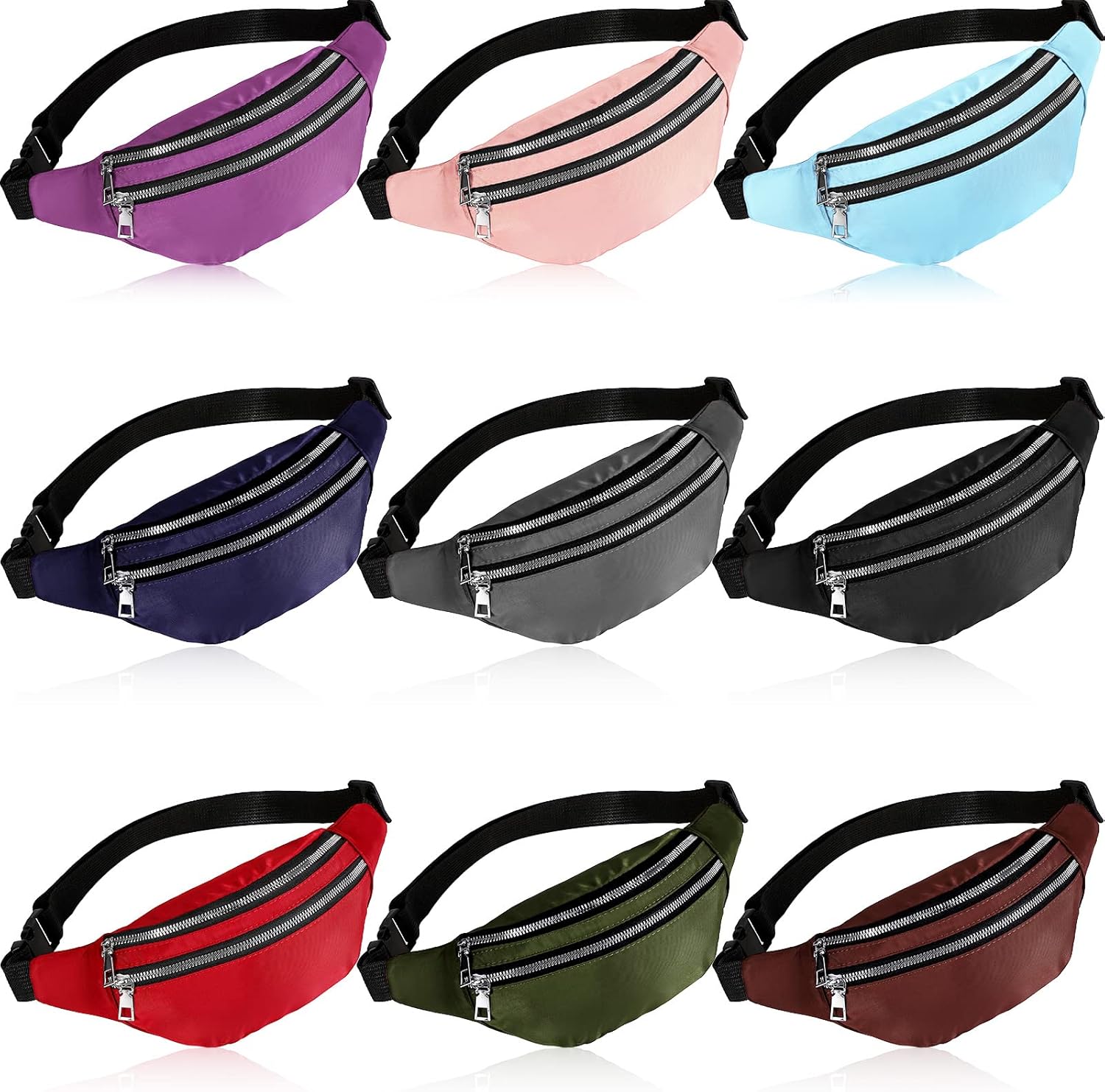 Amylove 9 Pcs Fanny Pack Bulk for Women Men with Adjustable Strap Waterproof Waist Packs for Travel Hiking Cycling Running Outdoor Sports (Colorful,Cute Style)