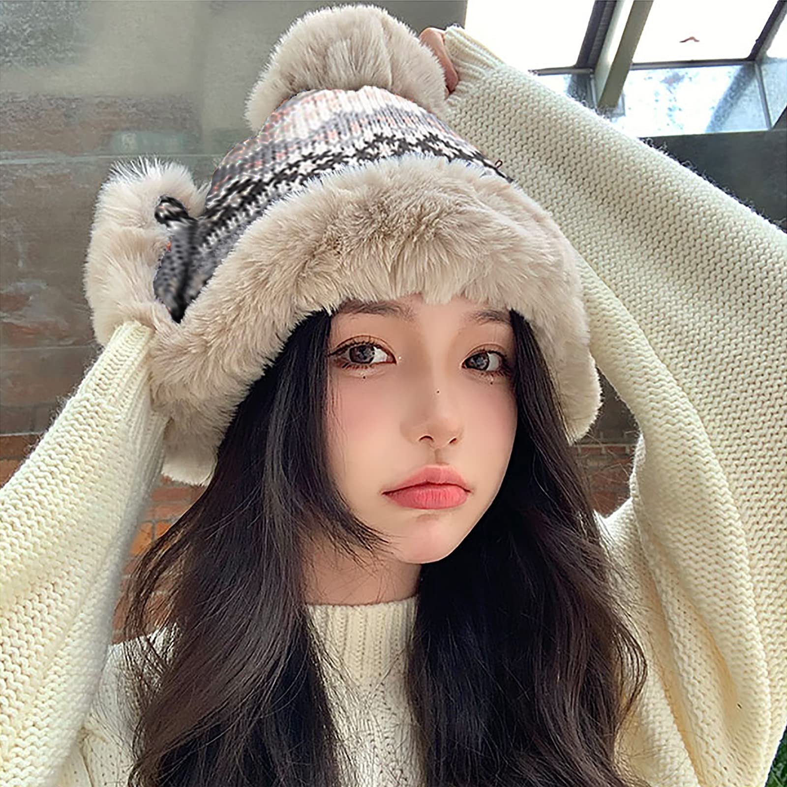 Chapka en Fausse Fourrure Chapeau de Trappeur Tricoté Femme Chapeau de Trappeur en Fausse Fourrure Bonnet Hiver en Fausse Fourrure avec Oreillette Chapeaux Chaud en Hiver Adulte