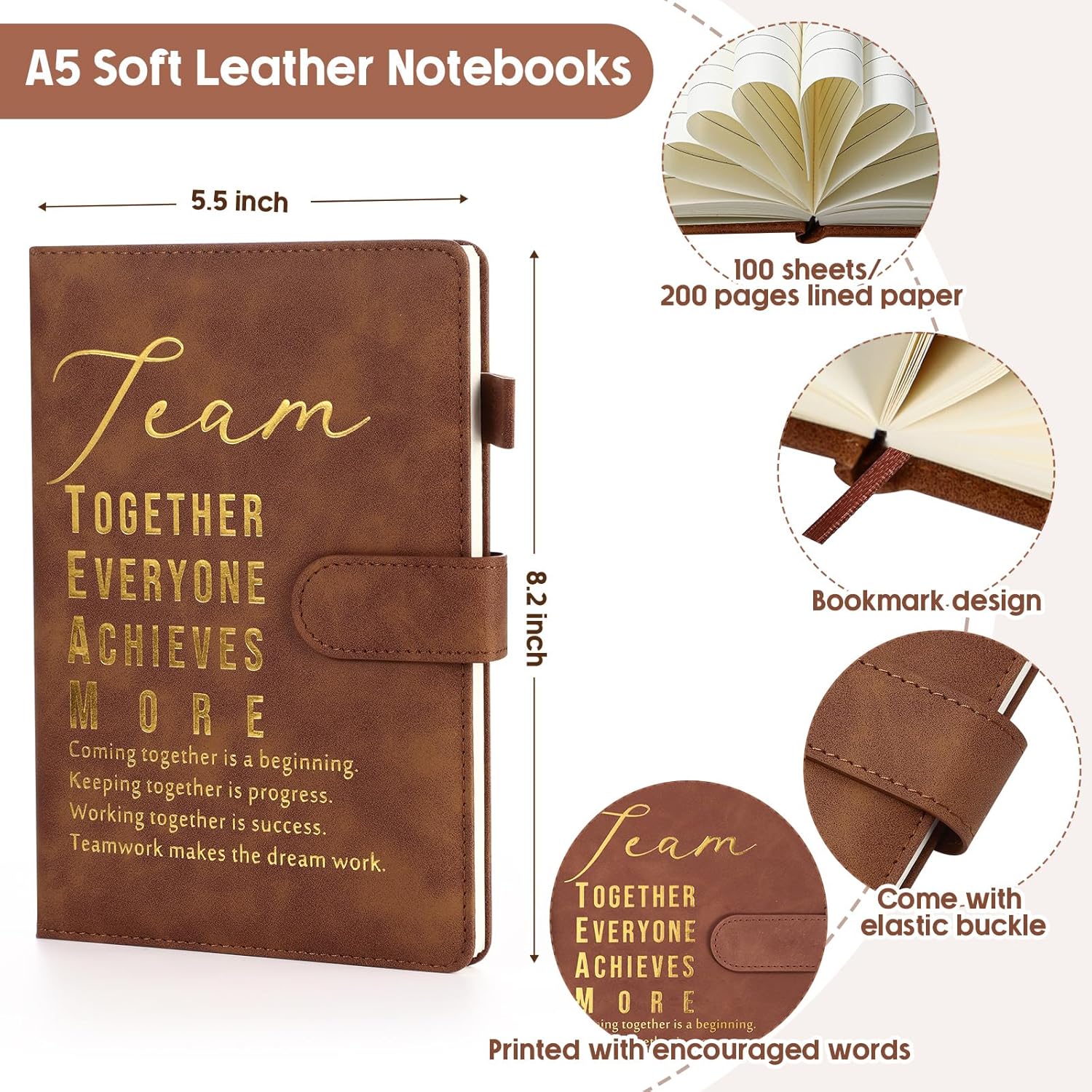 Roowest 10 Pcs Employees Appreciation Gifts Motivational A5 Leather Journal Notepad for Secretary Month Coworker Leadership Teacher Thank You Gift(Classic Color,Team)
