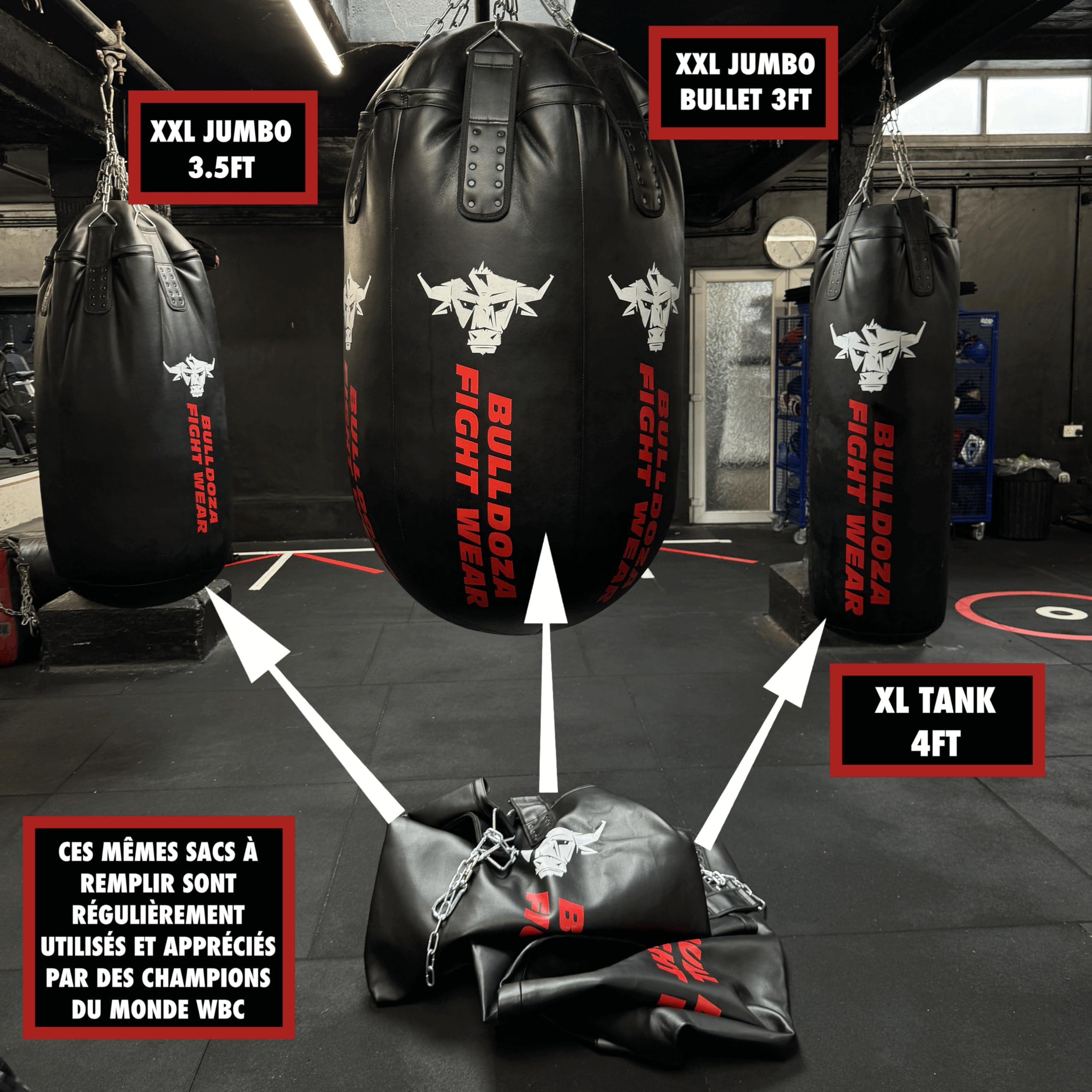 XL Tank Bull Doza Fight Wear Sac de Frappe Solide Auto-Remplissage - Sac de Frappe avec Chaînes Suspendues Pivotant Mousquetons - Sac de Boxe