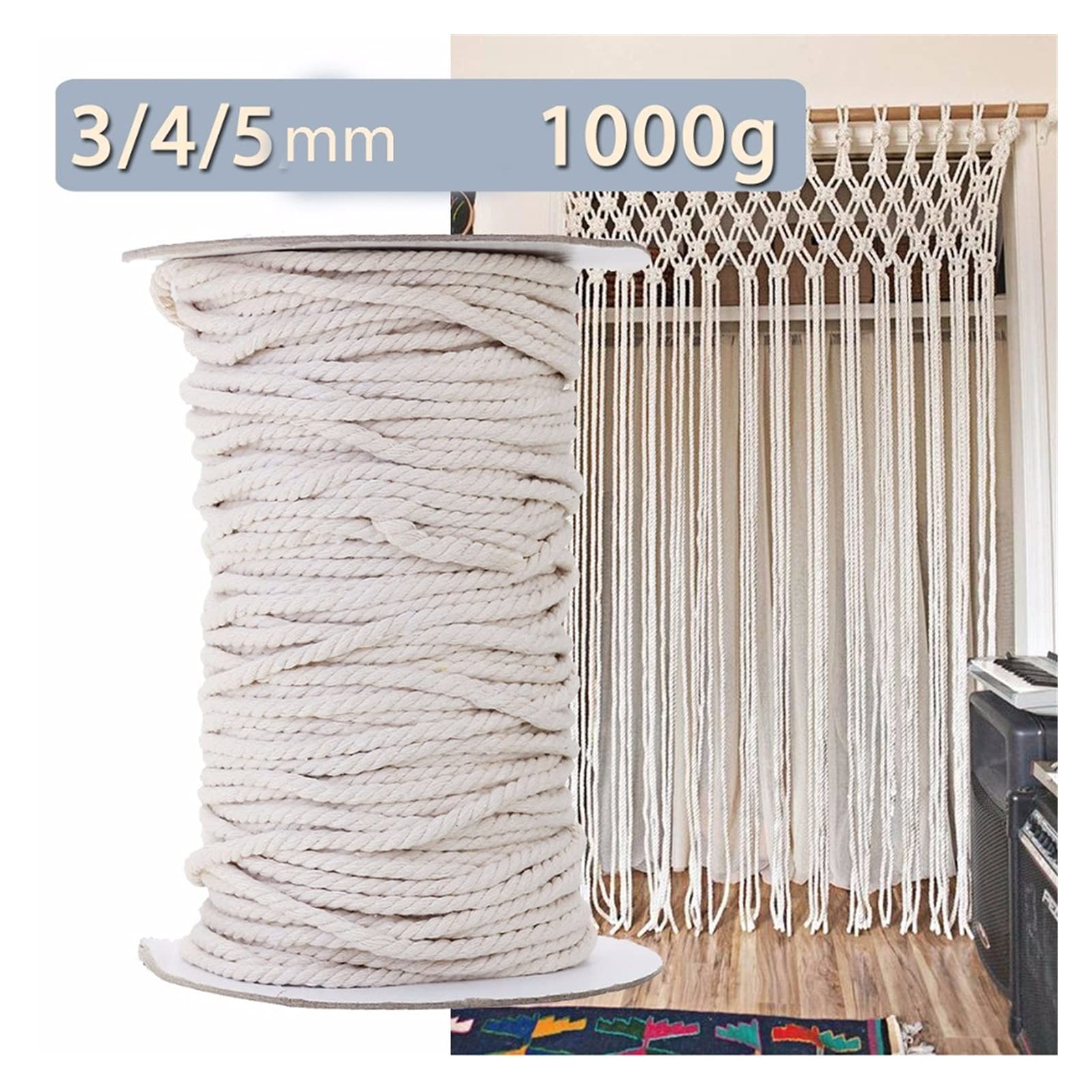 Naturalny sznurek bawełniany 1000g biała bawełniana lina do makramy majsterkowania, różne rozmiary 1,5-5 mm(2.5mm X 520m)