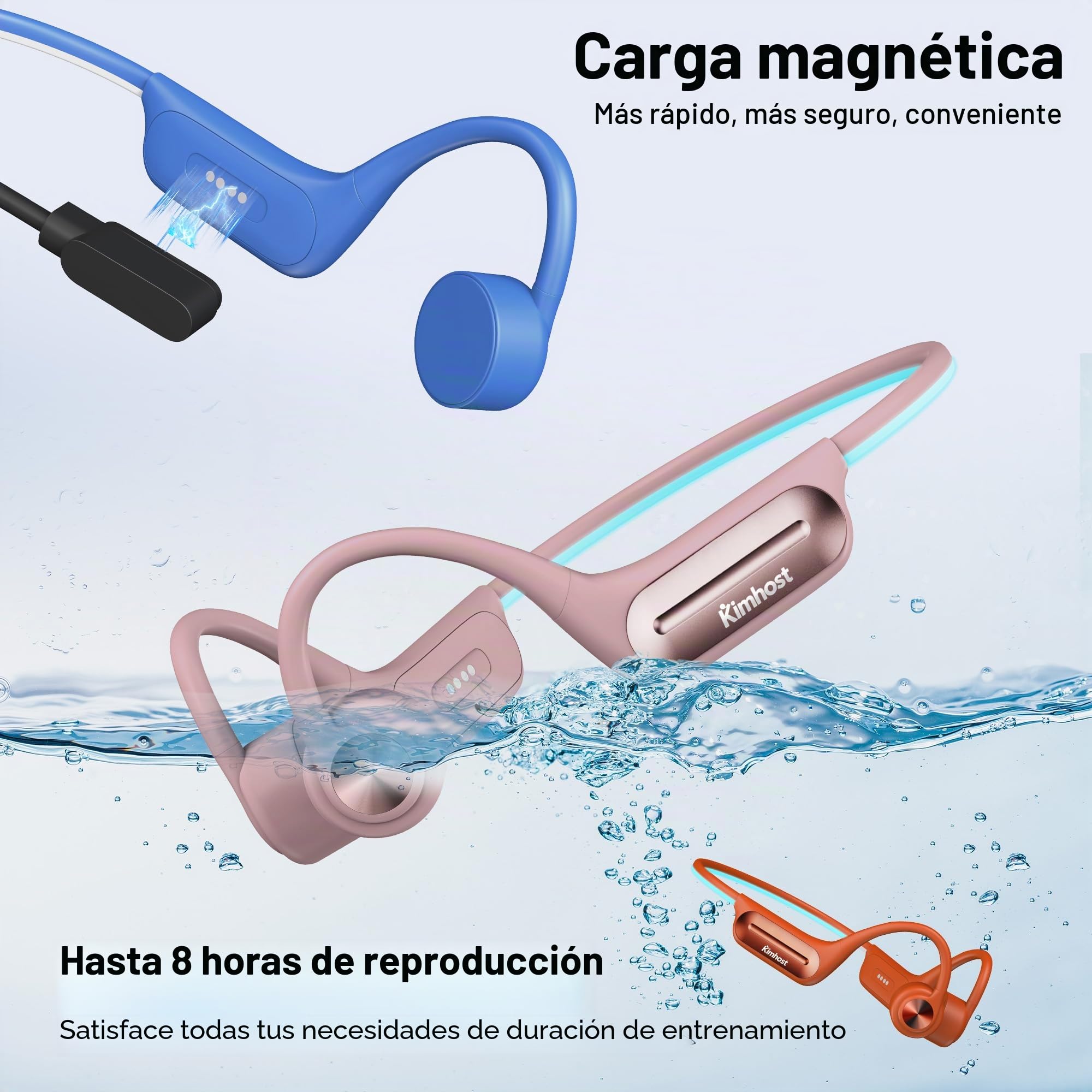 Casco Conducción Ósea para Natación, Auriculares Open Ear Bluetooth 5.3 IP68 Impermeables, Memoria MP3 32G, para Deporte, Natación, Ciclismo, Correr (Rosa)