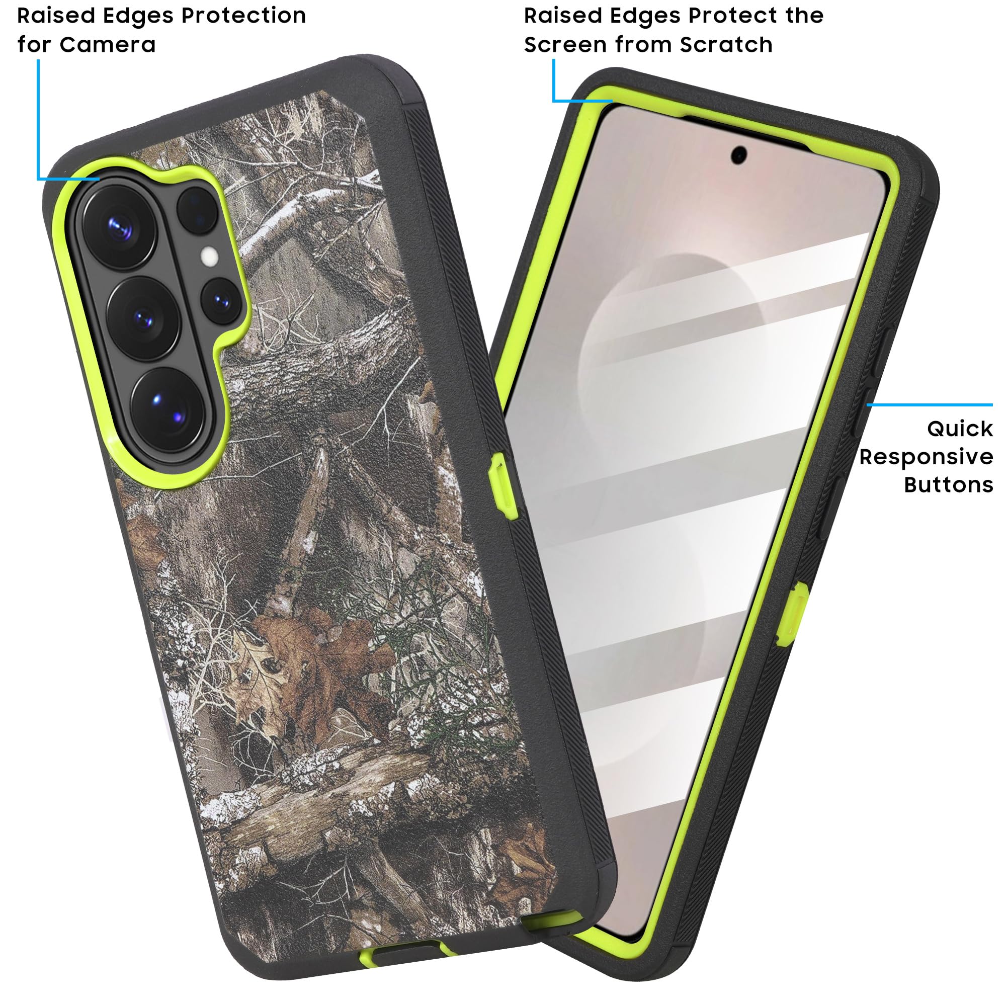 Custodia compatibile con Samsung Galaxy S26 Plus con protezione dello schermo integrata, fondina con clip per cintura, resistente agli urti, copertura robusta color lime mimetico
