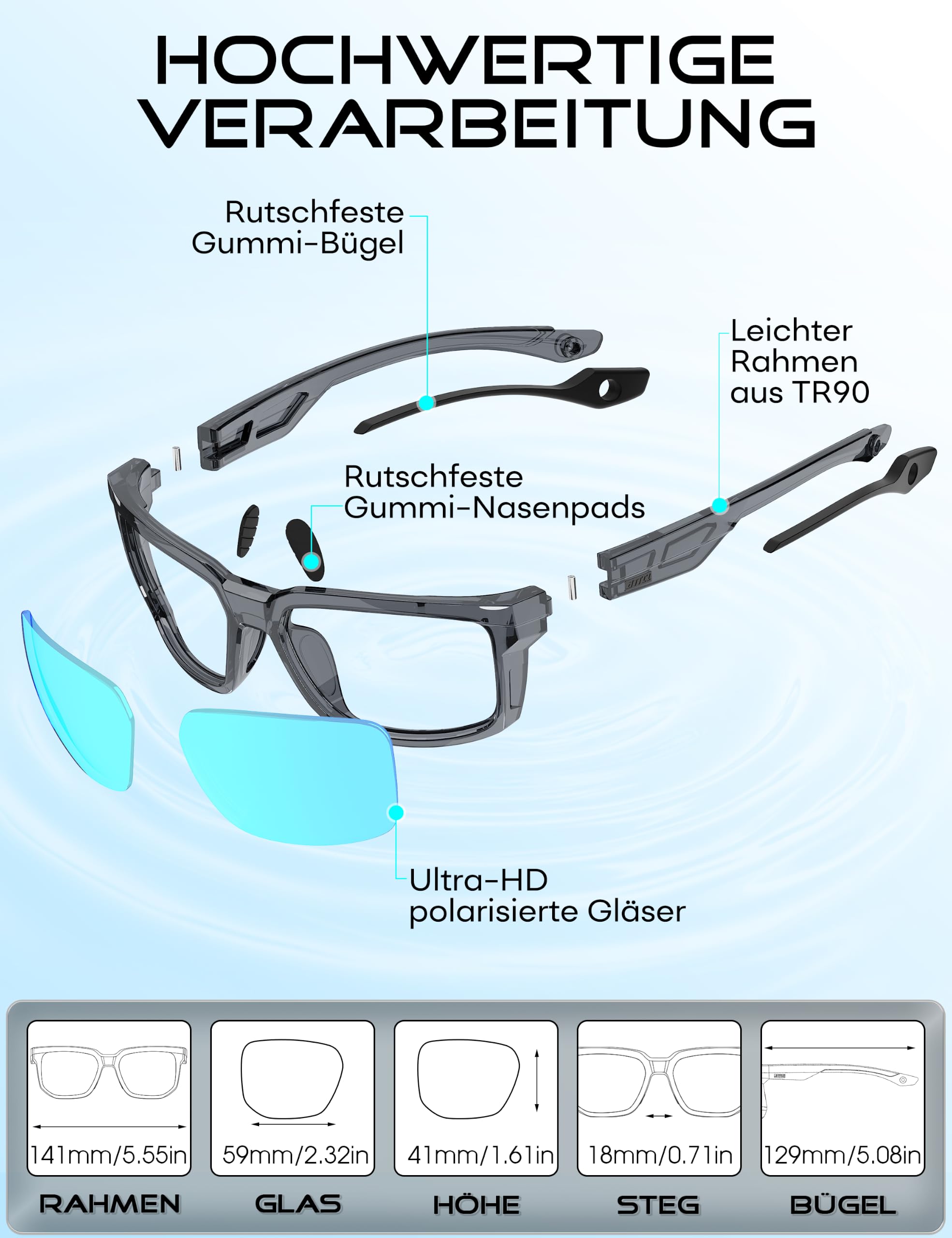 ATTCL Sonnenbrille Herren Polarisierte Sportbrille Fahrerbrille TR90 Rahme Ultra Leicht CAT 3 UV400-Schutz