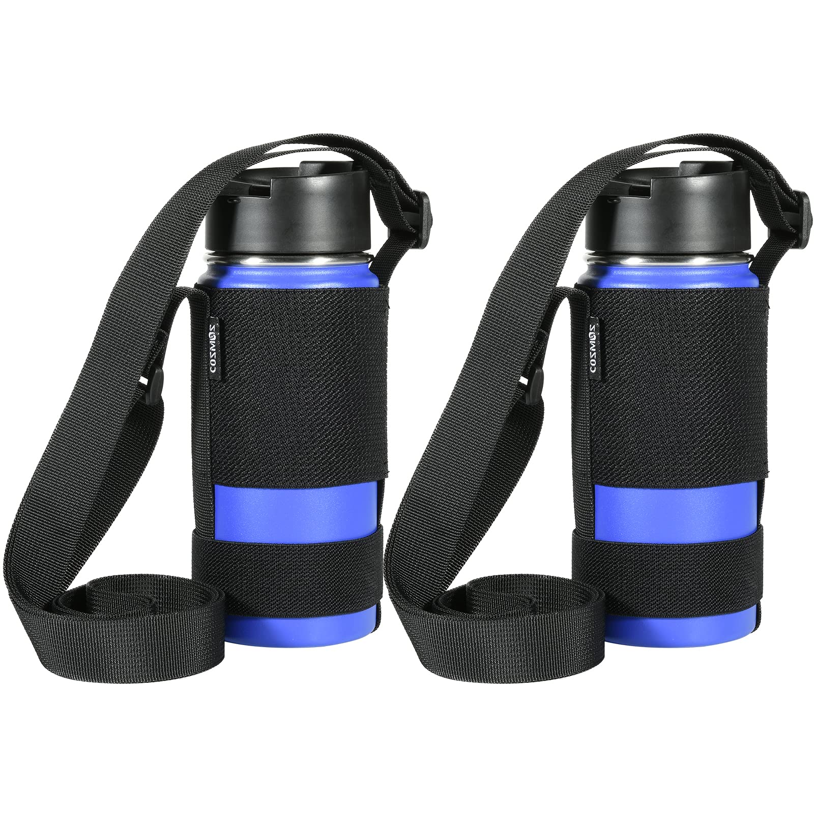 Cosmos Water Bottle Holder Strap Sling with Adjustable Shoulder Strap & Elastic Band, Suitable for Sport, Gym, Hiking, Travel, Camping - Black