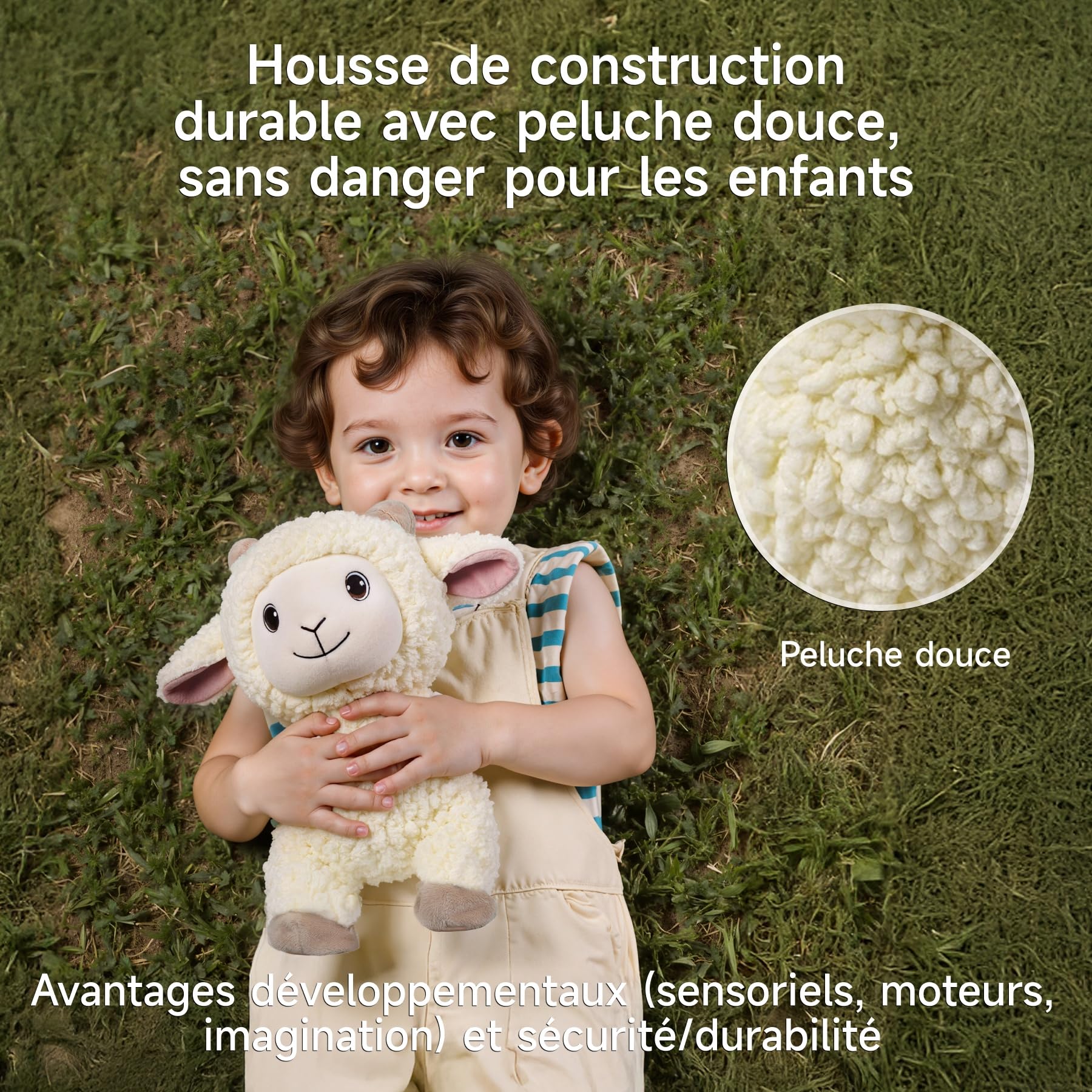 Mouton en Peluche Qui Marche, Agneau avec Télécommande, Jouet Interactif Qui Chante et Bêle, Cadeau Enfant