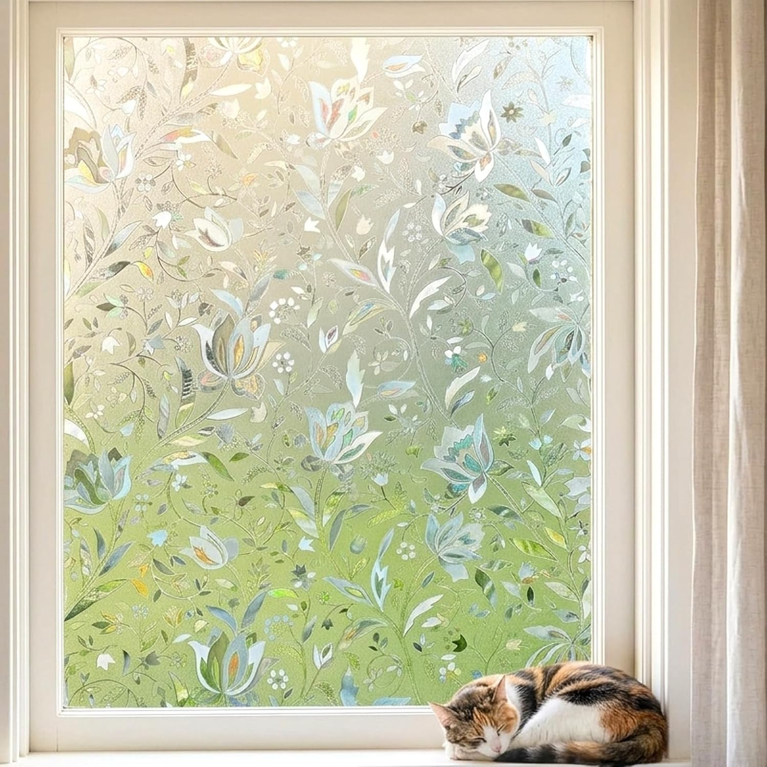 Stained Glass Reflective Frosted Tulip Window Film Privacy 17.5x78.7in