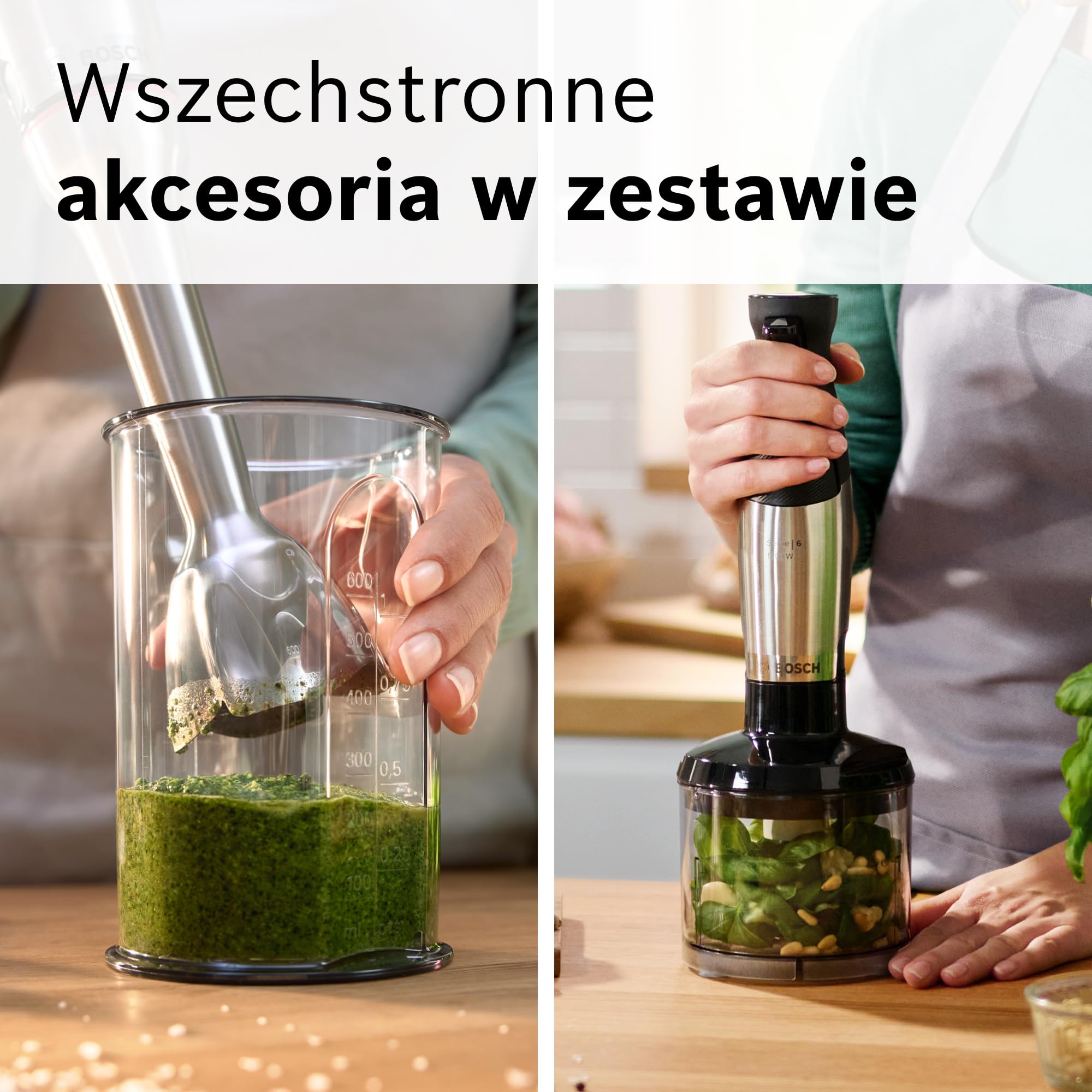 Bosch, blender ręczny, ErgoMaster Series 6, silnik 1200 W z chłodzeniem powietrznym, dynamiczna regulacja prędkości, system QuattroBlade Pro, akcesoria w zestawie, MSM6M820
