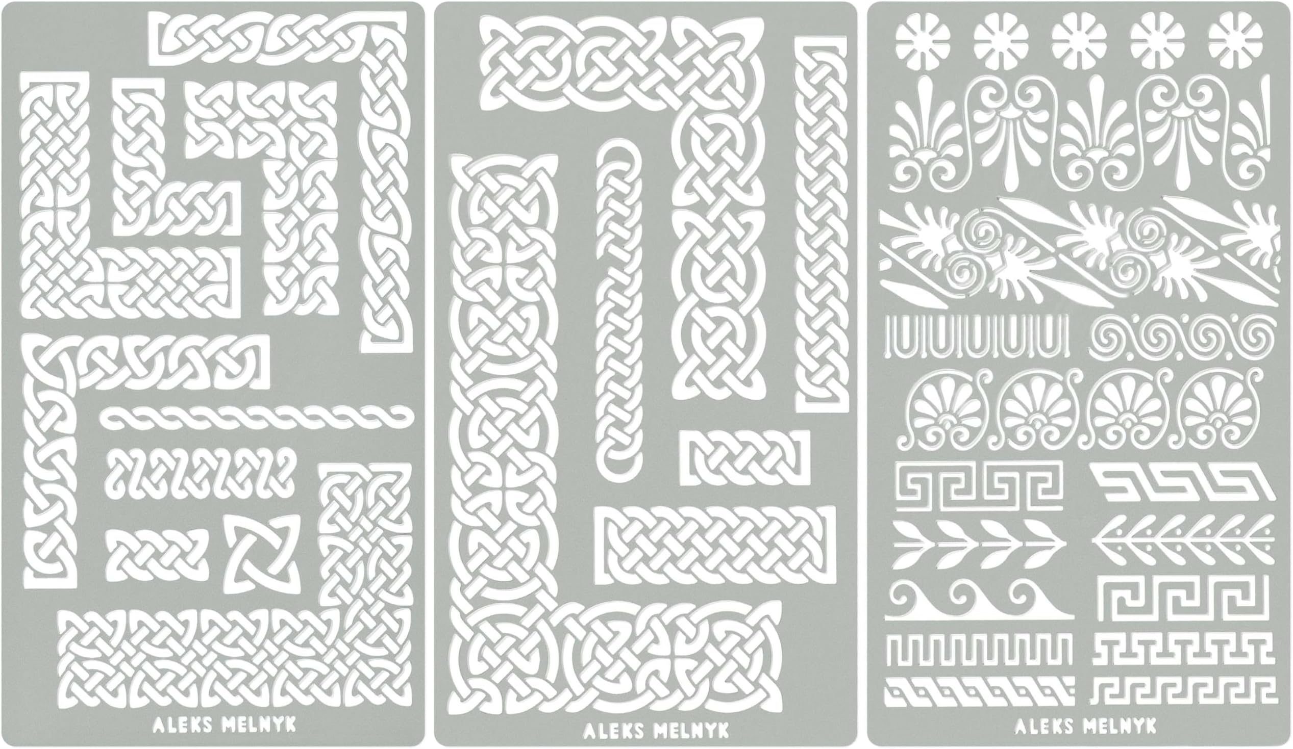 Aleks Melnyk No.36 Small Border Stencils for Bullet Journaling, Greek Key, Celtic Knot, Ornate Viking, Metal Stencils for Engraving, Pyrography, Wood Burning