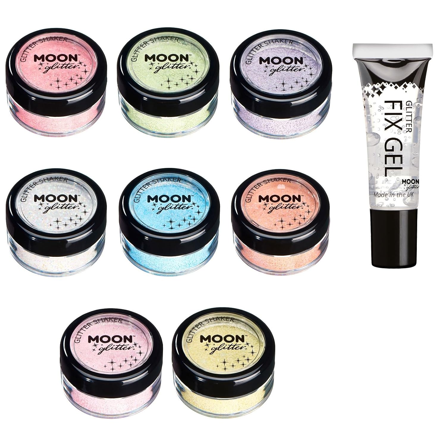 Moon Glitter Pastel Glitter Shaker - 100% Cosmetic Glitter for Face Body Nails Hair and Lips - 3g - Set of 8 Colors