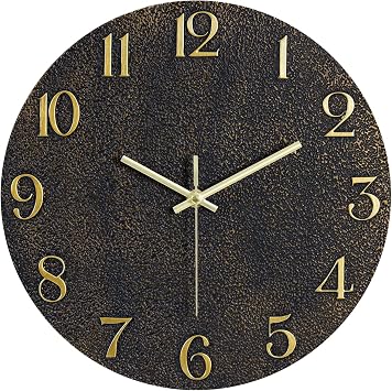JoFomp 12 Inch Epoxy Resin Clock, Silent Modern Wall Clock for Bedroom, Living Room Decor, Gold Black for Bathroom, Kitchen Decorative