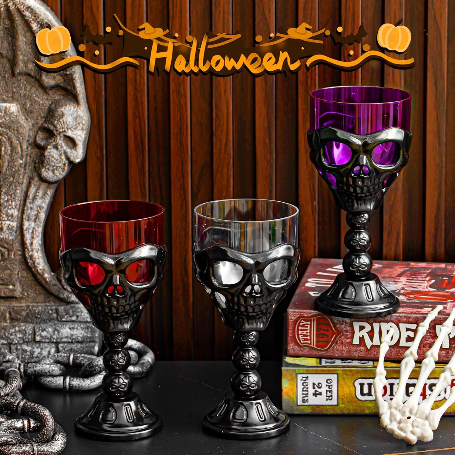 12 Pcs Head Halloween Skull Goblet 12 oz Plastic Gothic Wine Cup Water Drinking Cup for Halloween Mug Party Design Bar Fancy Haunted Martini Home Drinking Ktv Store Carnival House Supplies