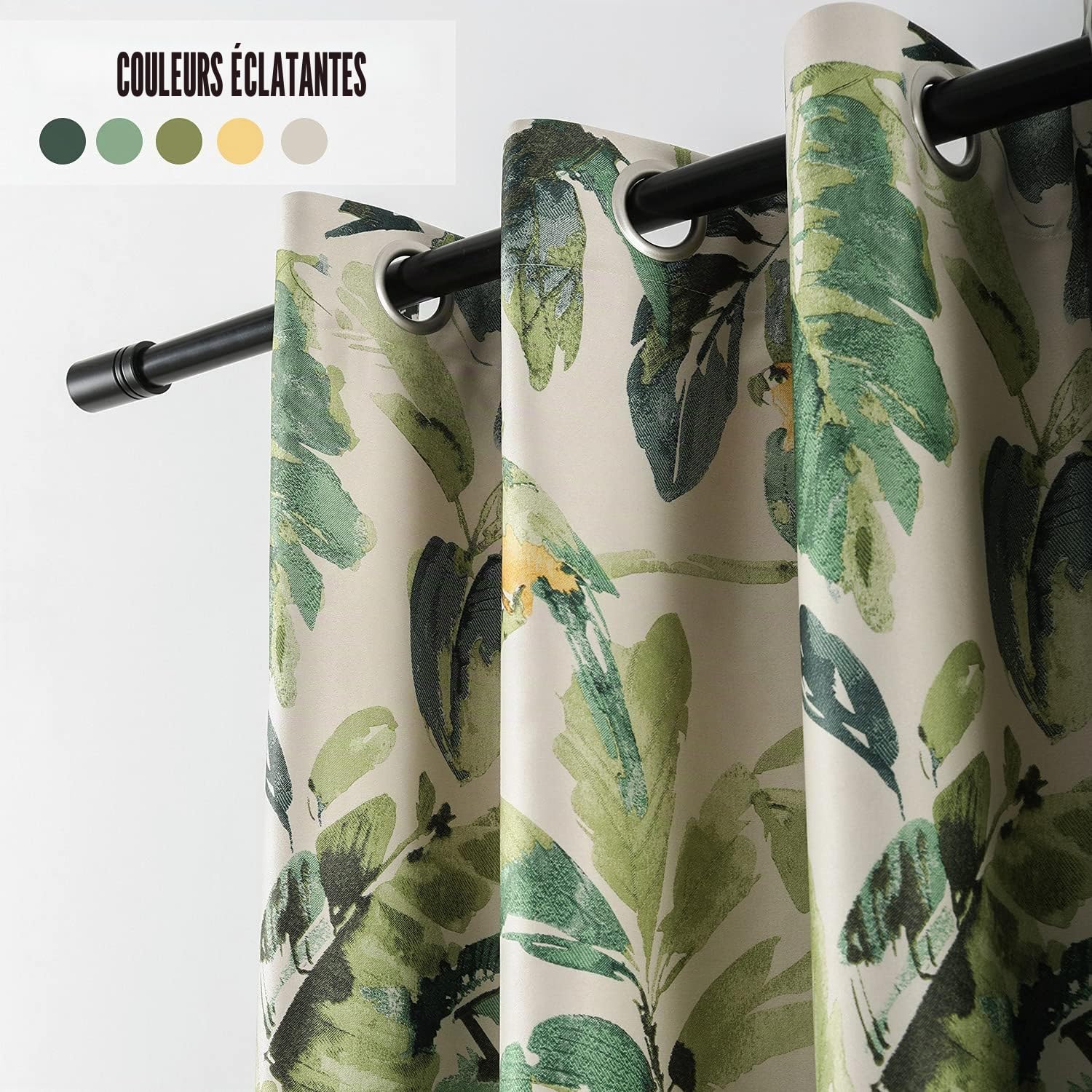 Leeva Lot de 2 Rideaux occultants Lourds pour Porte coulissante, Isolation Thermique, Motif Feuilles Vertes, Ara, décoration de fenêtre pour Chambre à Coucher, 132,1 x 213,4 cm
