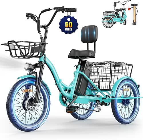 Electric Tricycle for Adults, Peak 1200W Electric Trike, Foldable Trike
