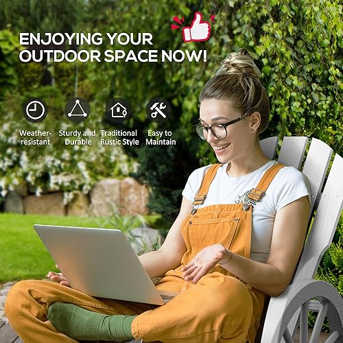 Miniatura 5 de Outsunny Mecedora de madera, mecedora Adirondack con diseño de listones y respaldo de gran tamaño, mecedora para exteriores con reposabrazos de