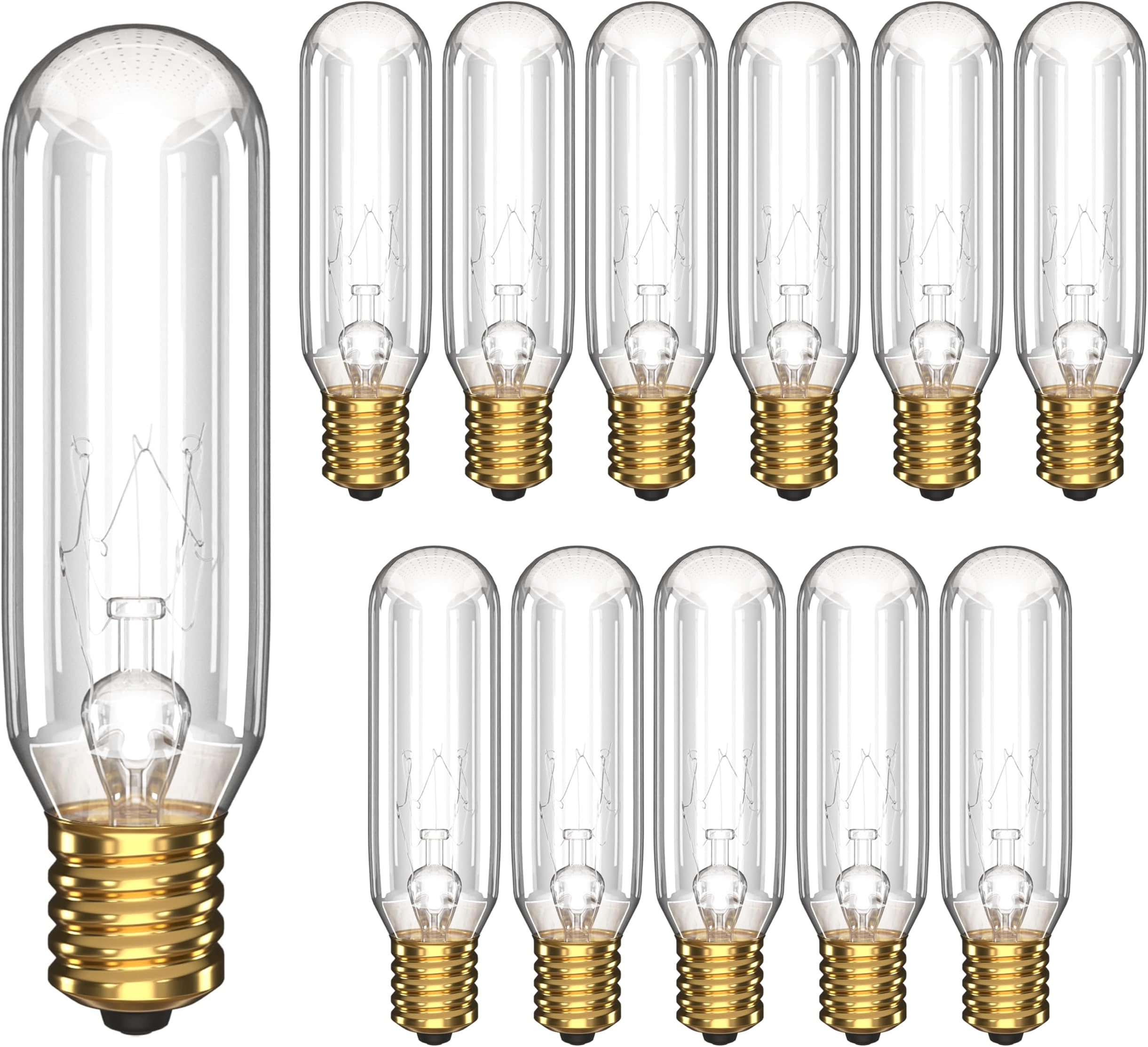 Mini T6 Tubular Incandescent Light Bulb (12-Pack) 25W Bulbs, Clear Glass, Dimmable Warm White 2700K 180 Lumens E12 Candelabra Base 2.5 Inch Short Decorative Accent Bulb