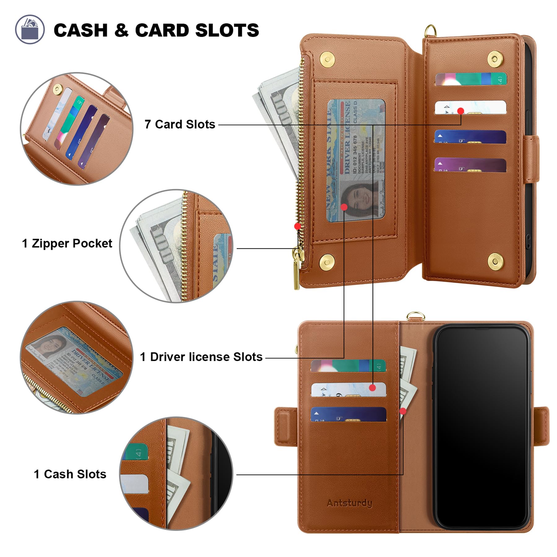 Antsturdy Wallet Case Für Motorola Moto G Stylus 5G 2022 | PU-Leder-Hülle Mit Kartenfächern, RFID-Schutz, Handschlaufe & Ständerfunktion