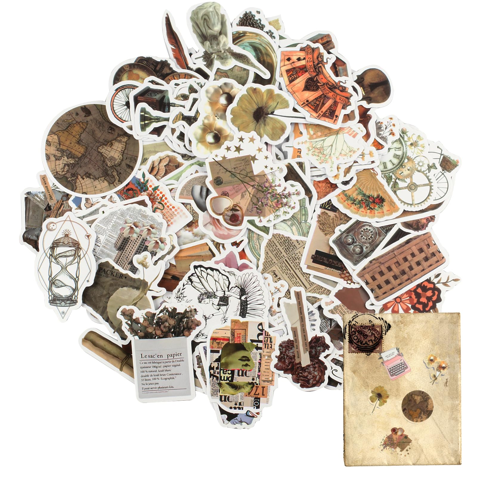 110 Stück Vintage Aufkleber, Aesthetic Kindle Aufkleber, für Journaling Fotoalbum Scrapbooking Stickers, DIY Basteln Aesthetic Deko