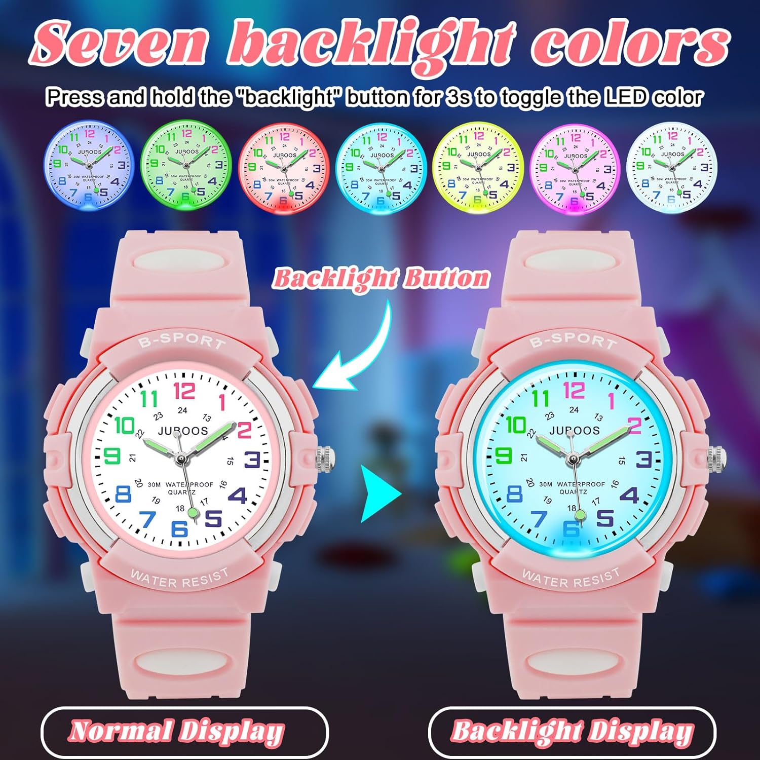 Illuminate Learning: Juboos Kids Watch with Colorful Night Lights for Timely Adventures