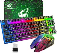 LexonElec Vezeték Nélküli Gaming Billentyűzet és Egér Szett, 87 Gombos RGB LED Háttérvilágítás, 3800mAh Akkumulátor, Fekete 1