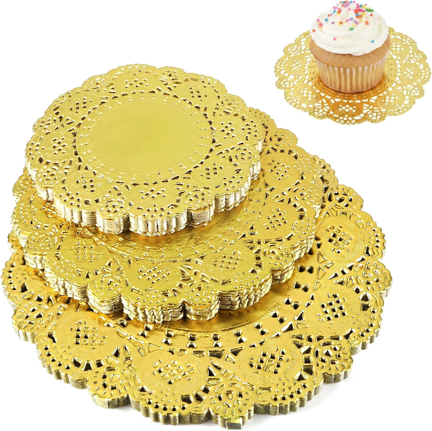 150 Pcs Gold Doilies, Gold Paper Doilies Round Lace Placemats