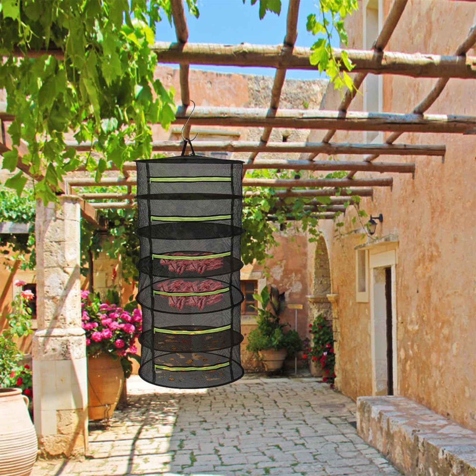 Rete Essiccazione,Essiccatore per Erbe Aromatiche a 6 Strati Sospeso, con Ganci e Cerniere, Rete per Essiccazione a Maglie per Piante, Erbe Aromatiche,Sspezie, Verdure, Carne