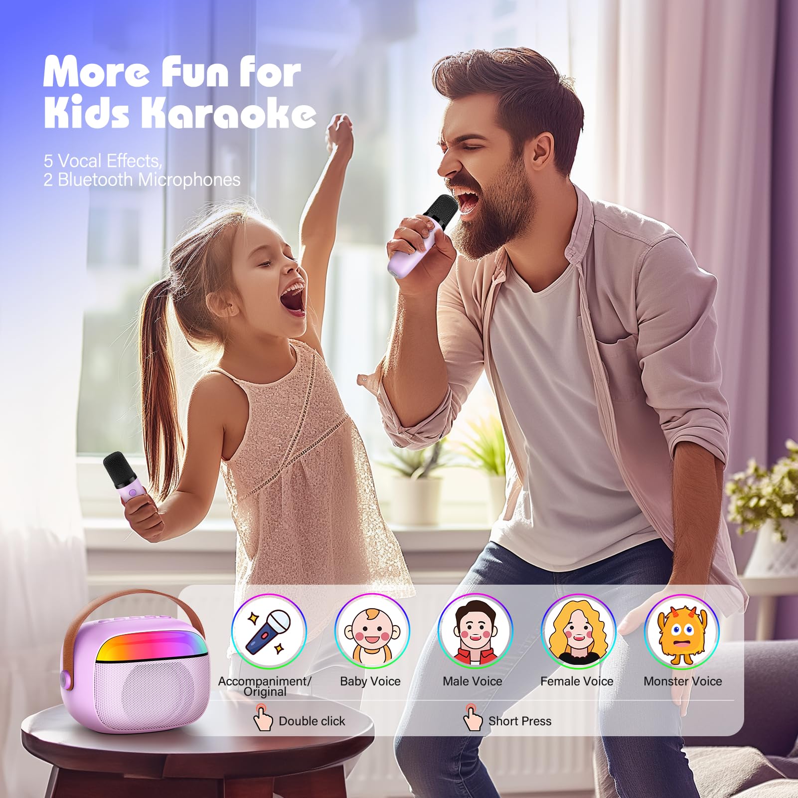 Gralal Micro Karaoke Sans Fil 2 Micros Cadeau Fille 3-12 Ans Jouet Anniversaire et Noël
