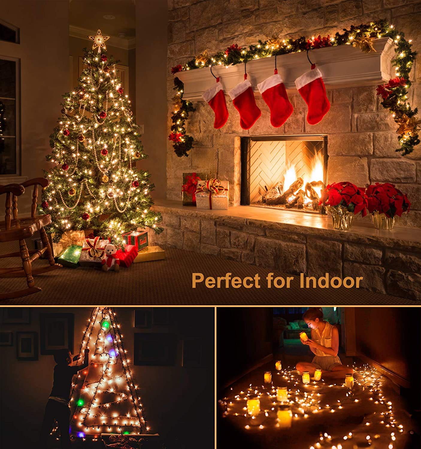 Ulinek Luci Natale Esterno, 1000LED 25M Luci Natalizie da Esterno, Catena Luminosa 8 Modalità Impermeabile per Natale Giardino Interno Esterno Festa Casa, Luci Natale Bianco Caldo(Filo Verde)