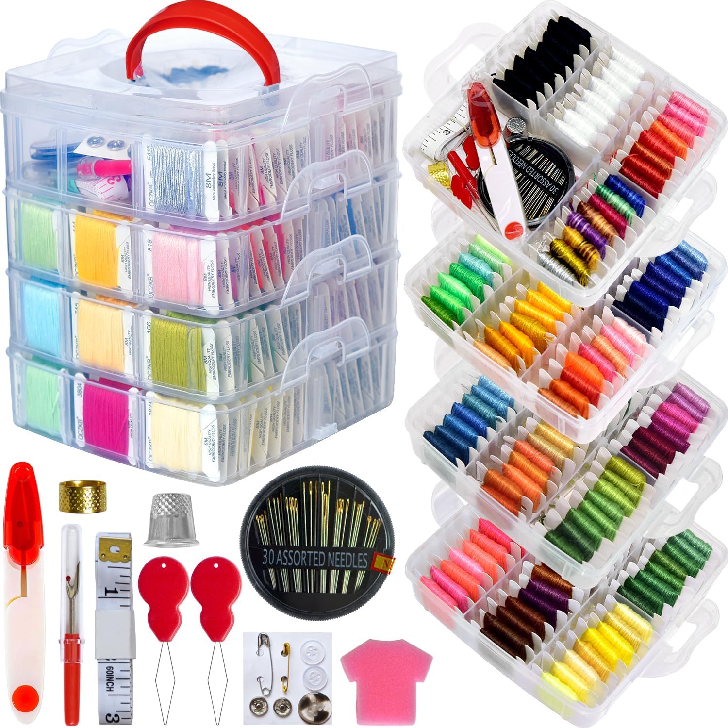 176 PCS Embroidery Floss Set, Complete Set of Tools kit, 4-Tier Organizer Storage Box