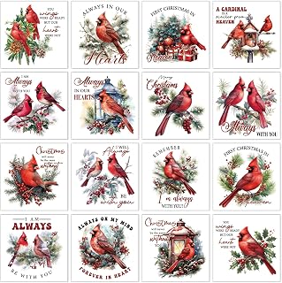 Christmas Rub on Transfers for Crafts and Furniture - Wxiben 16 Sheet Red Cardinal Rub on Transfers Stickers Watercolor Xmas Winter Bird Furniture Decals for Home Wood DIY Crafts Paper Office Decor