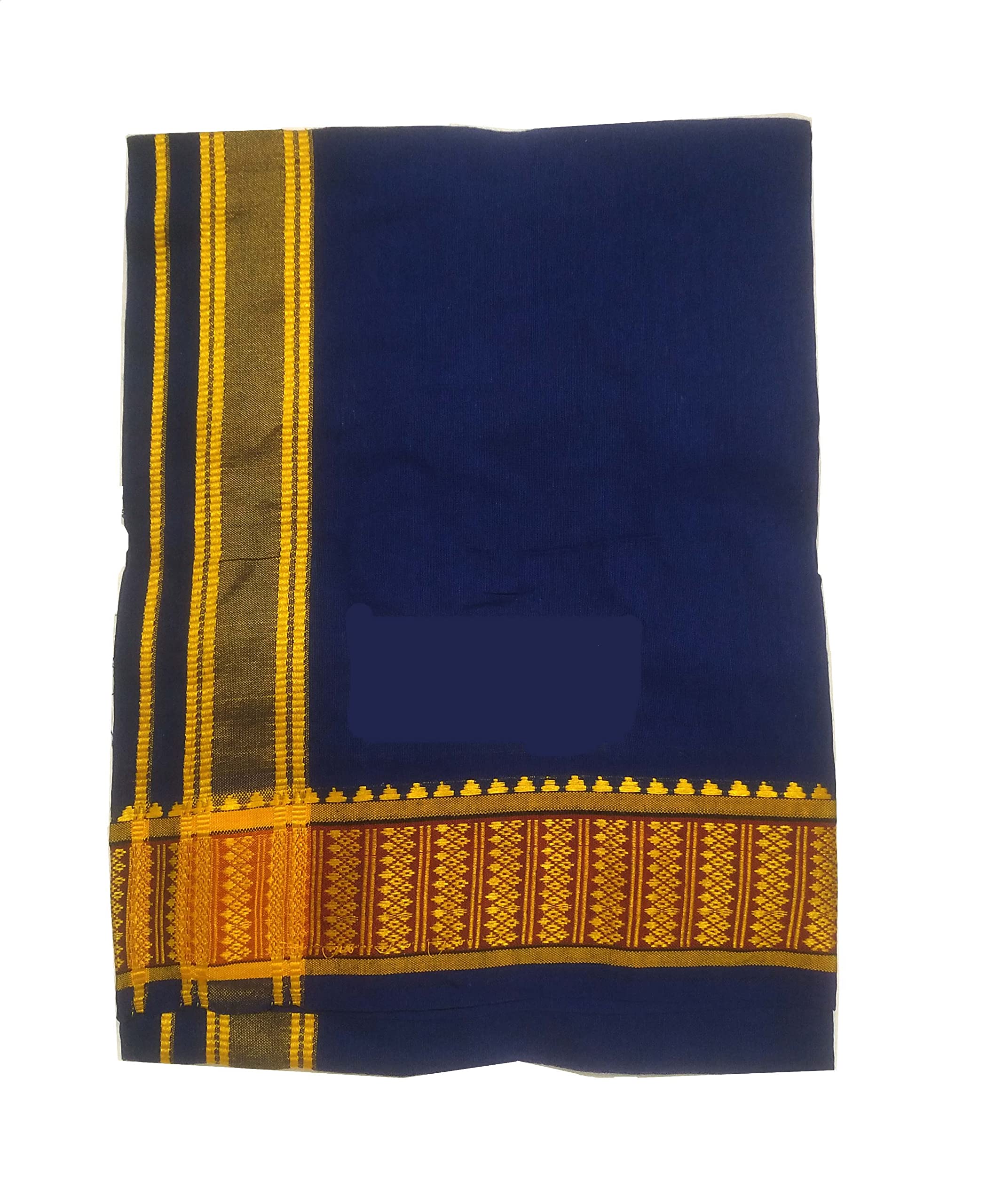 Men's Cotton Color Dhoti With Elegant Border - 4 Mulam/1.9 Mtrs Arunachalam Style Border Single Layer Veshti Mundu (Blue)